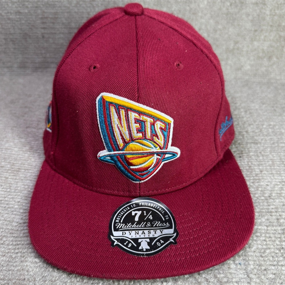 New Jersey Nets Mitchell & Ness Hat Mens 7 1/4 Maroon NBA Dynasty Fitted‎ Cap